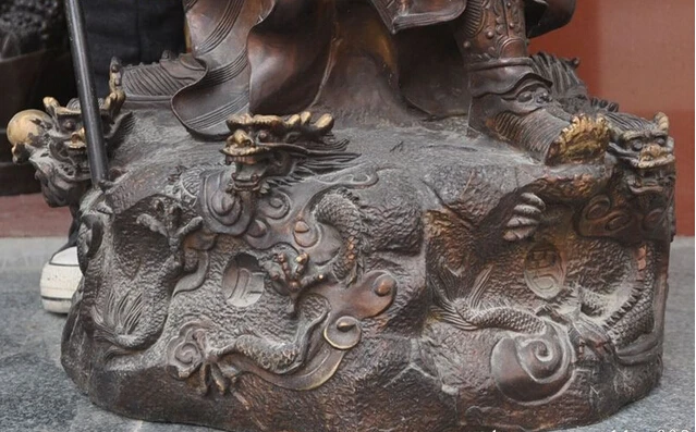 SCY 001491 37 &quotкитайская Бронзовая позолота 9 Дракон воин guan gong yu God Hold Sword Statue (A0414) | Дом