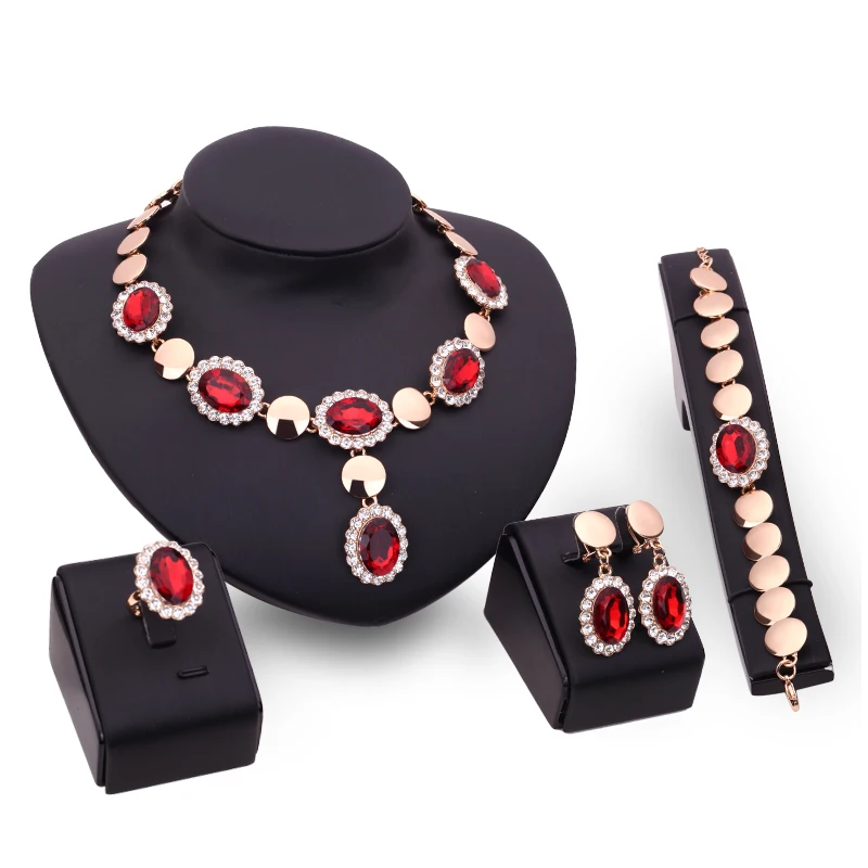 Женщины Африканские Бусы Ювелирные Наборы Cz Кристалл Серьги Ожерелья Браслет