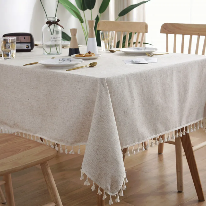Solid Color Table Cloth Rectangular Tablecloth Dining Cover Decorative with Tassel Party Banquet | Дом и сад
