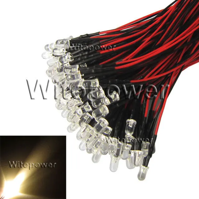 

200pcs 200 x Prewired 5mm Warm White LEDs 20cm Prewired 12V LED Lamp Bulb