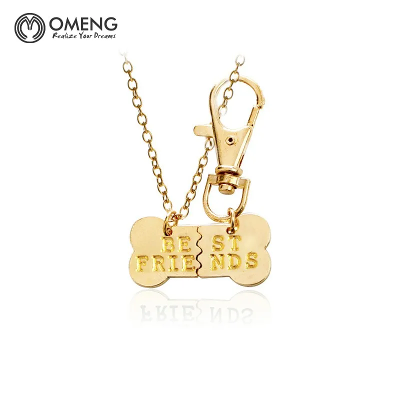 OMENG JEWELRY 2pcs/set Gold Silver Color Dog Bone Best Friends Charm Necklace &amp Keychain Handstamped Bones Friendship Jewelry | Украшения