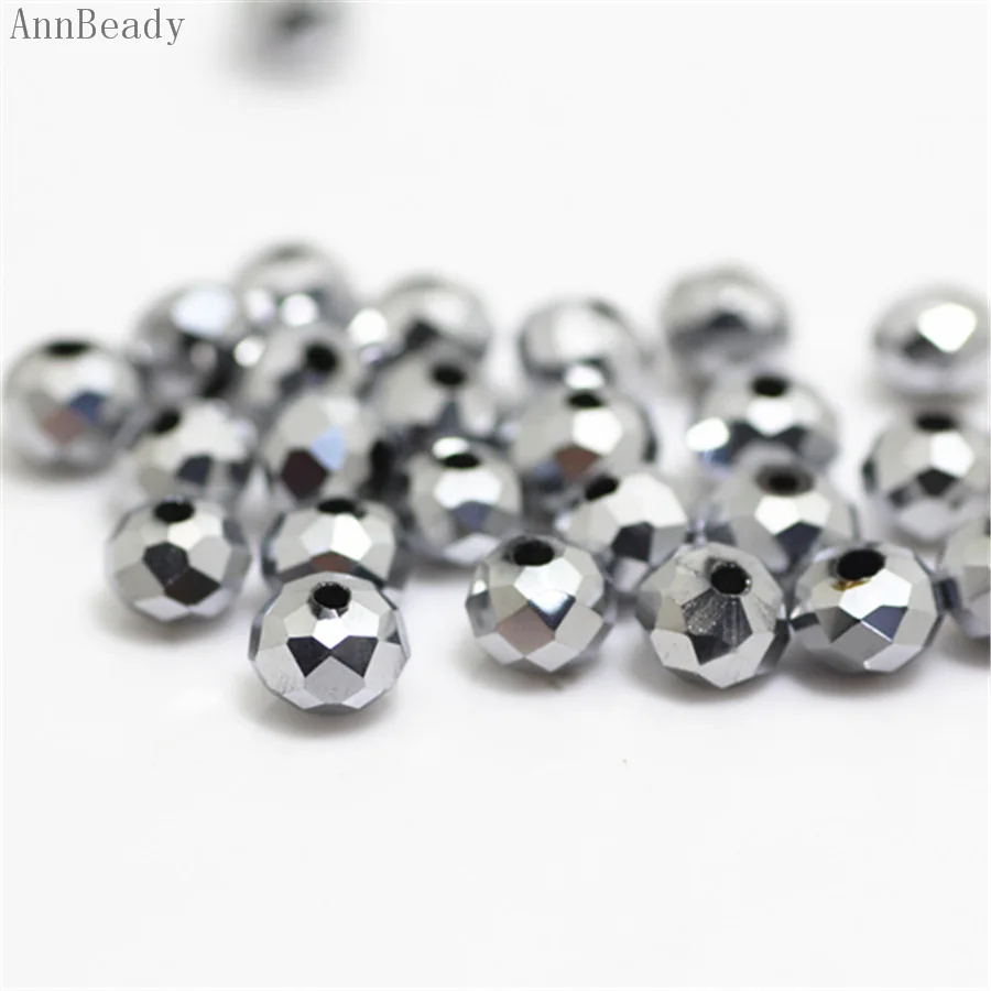 shining silver AnnBeady, одноцветные красные, серебристые, 4x6 мм, 50 шт., австрийские граненые стеклянные бусины Rondelle, бусины для изготовления ювелирных изделий - Цвет: shining silver
