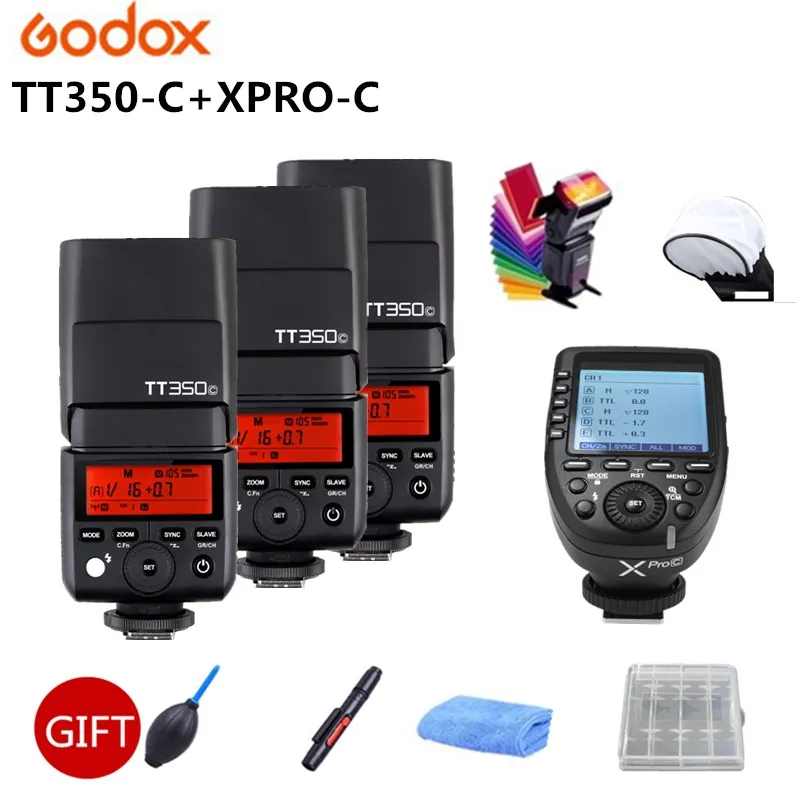 3X Godox TT350C GN36 2 4G ttl HSS мини Вспышка Speedlite + Xpro C триггер передатчик для Canon 5D 6D 7D 1D 850D 800D