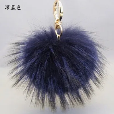 blue purple Роскошный 15 см Пушистый натуральный шарик из меха лисы помпоны мех Помпон Мяч высокое качество брелок металлический кулон кольцо для женщин F281 - Цвет: blue purple