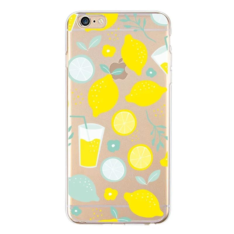 Мягкий прозрачный чехол из ТПУ с лимоном для iPhone 4/4S 5 5S 6 6plus 7 8plus x оранжевый Icecream