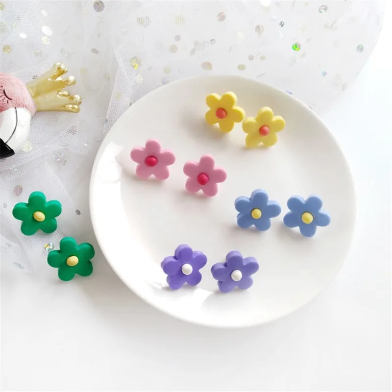 Цветные серьги из смолы в виде цветка Япония и Южная Корея милые модные сплава с