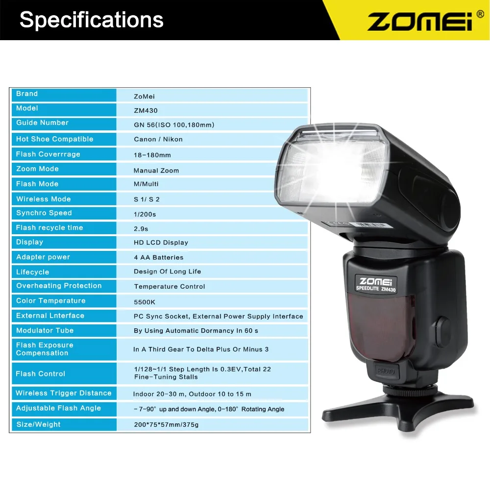 Беспроводная мини-вспышка Zomei ZM430 Speedlite для Pentax Canon и Nikon вспышка горячий башмак