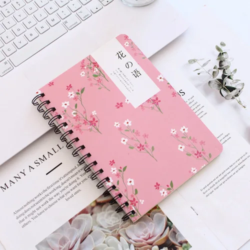 Розовый Блокнот EZONE Flower Kawaii с цветочным узором в виде листьев сакуры, спиральный блокнот для путешественника, Ежедневный дневник coil memo pad, школьные принадлежности - Цвет: Розовый