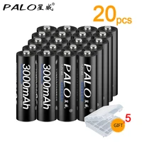 palo 100 original 20pcs aa battery 2a rechargeable batteries 1 2v aa 3000mah ni mh for toy car anti dropping durable