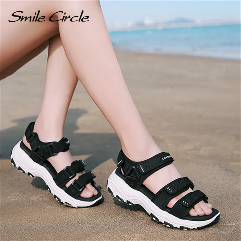 Smile Circle/2019 летние сандалии женская обувь на плоской платформе пляжные очень