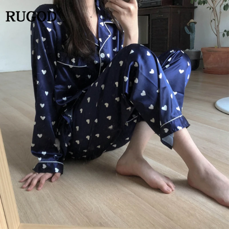 RUGOD Новые повседневные Женский комплект 2 шт. костюмы глянцевый шелк с длинным
