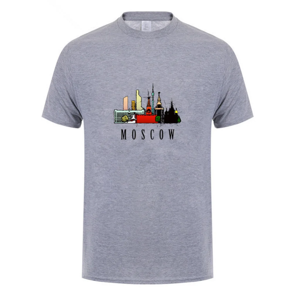 Russia Moscow city Red Square watercolor drawing no glue print tshirt men 2018 summer new white casual homme cool t shirt | Мужская
