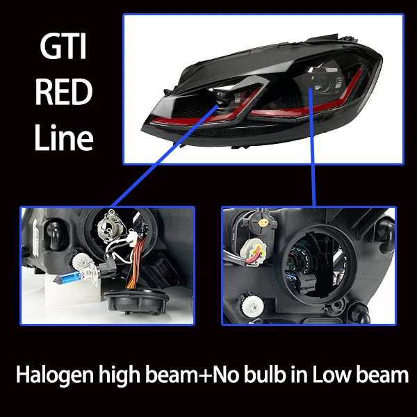 AKD тюнинговые Автомобильные фары для VW Golk7.5 Golf 7,5 MK7.5 Golf7 светодиодные фары DRL ходовые огни биксеноновый луч противотуманные ангельские глазки - Цвет: GTI Red line