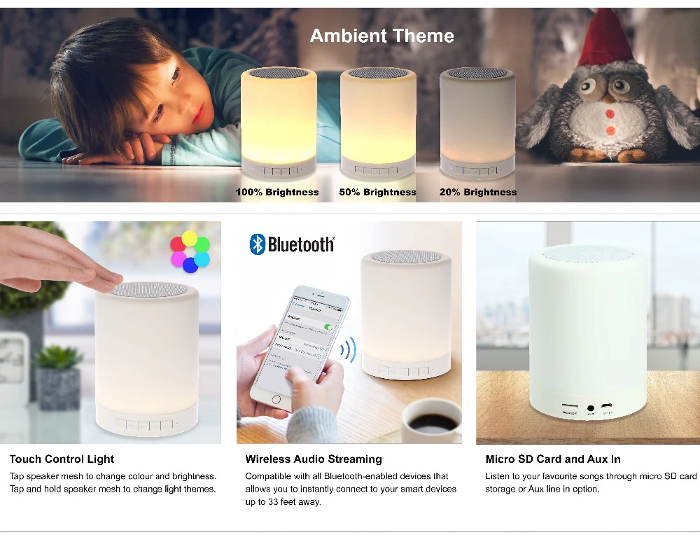 Портативный Bluetooth динамик мини открытый BT Саундбар для смартфона Xiaomi умная Светодиодная лампа с сенсорным управлением TF Usb Boombox для кемпинга туризма