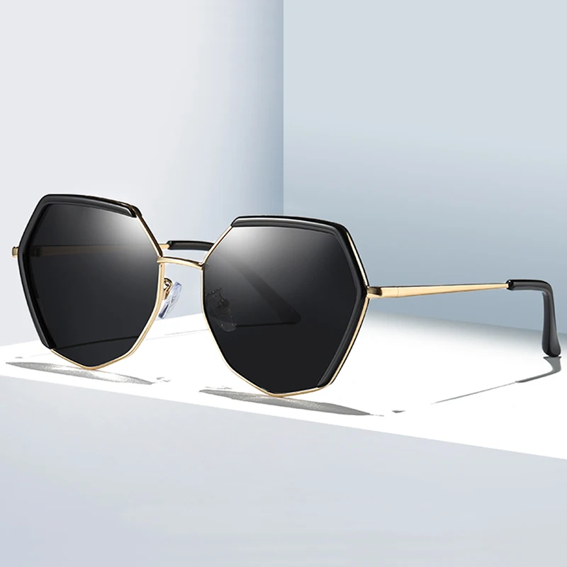 

Big Frame Sunglasses for Female 2020 New Metal Polygon Gradient Sunglasses Women Gold Lens Sun Glasses Ladies UV400