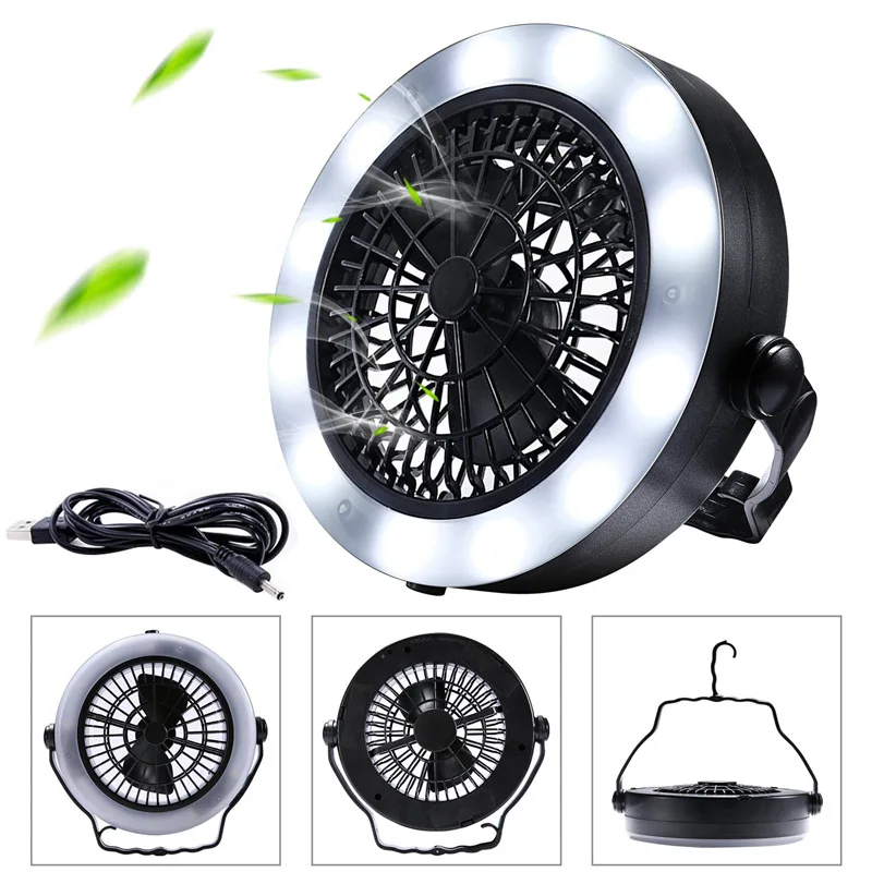

Portable Lanterna Led Camping Light With Fan Camping Lamp 12 Led Flashlight Work Light USB AA Battery Powered Torch For Tent