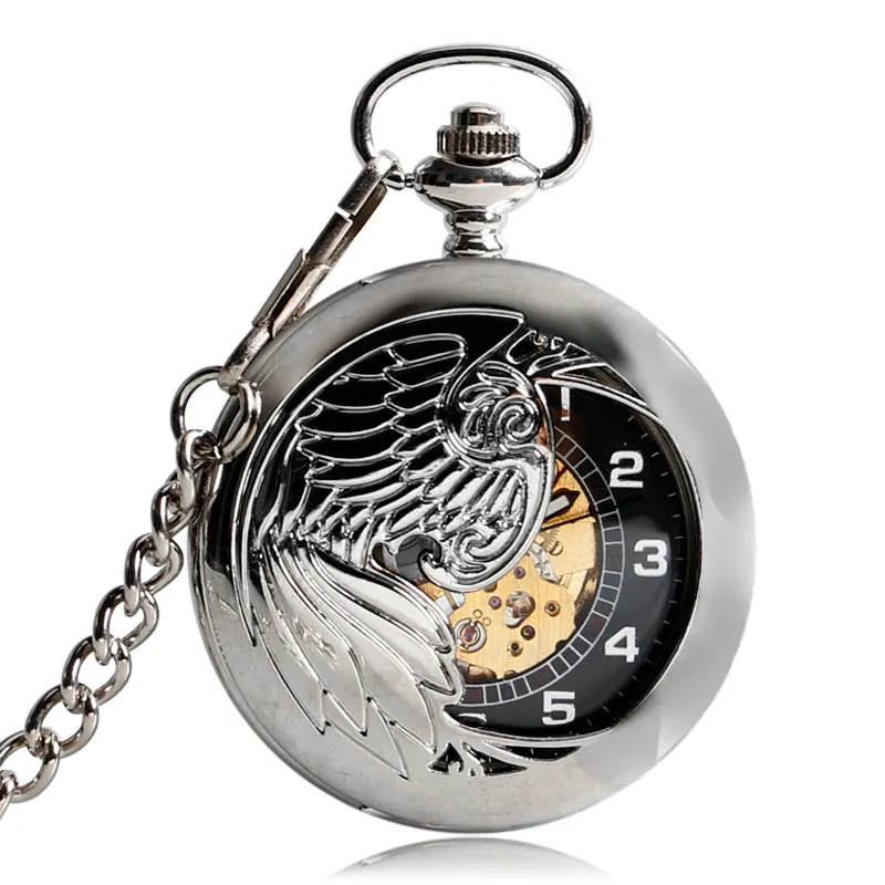 

Steampunk Noble Nurse Automatic Mechanical Pocket Watch Women Phoenix Pendant with Fob Chain Self Wind Retro Elegant Clock Gifts