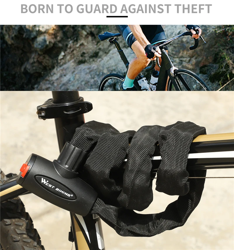 WEST BIKING замок для велосипеда, стальной Противоугонный замок для велосипедной цепи, усиленный замок для велосипедной цепи, аксессуары для мотоцикла и велосипеда