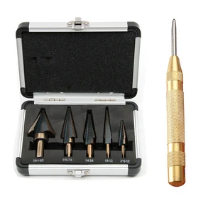 5 шт., большое кобальтовое ступенчатое сверло с титановым сердечником, резак для сверления отверстий бит + 1 шт., 5 дюймов, подпружиненный автоматический Кернер