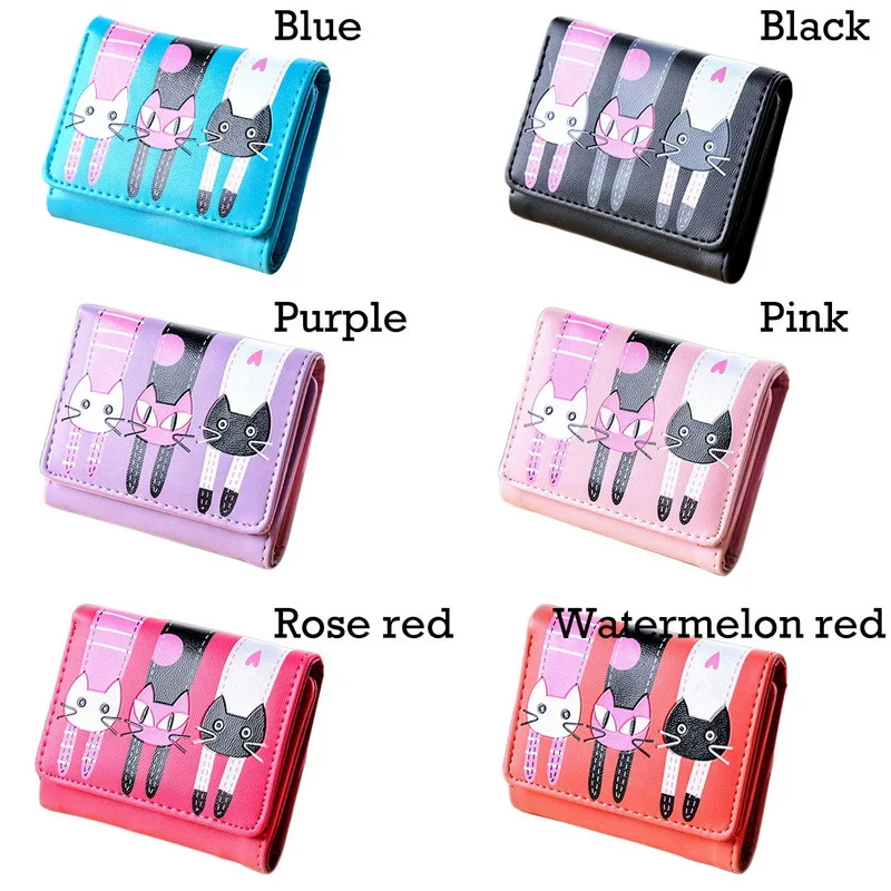 Модные женские короткие кошельки с милым рисунком кота сумка брендовый Кошелек