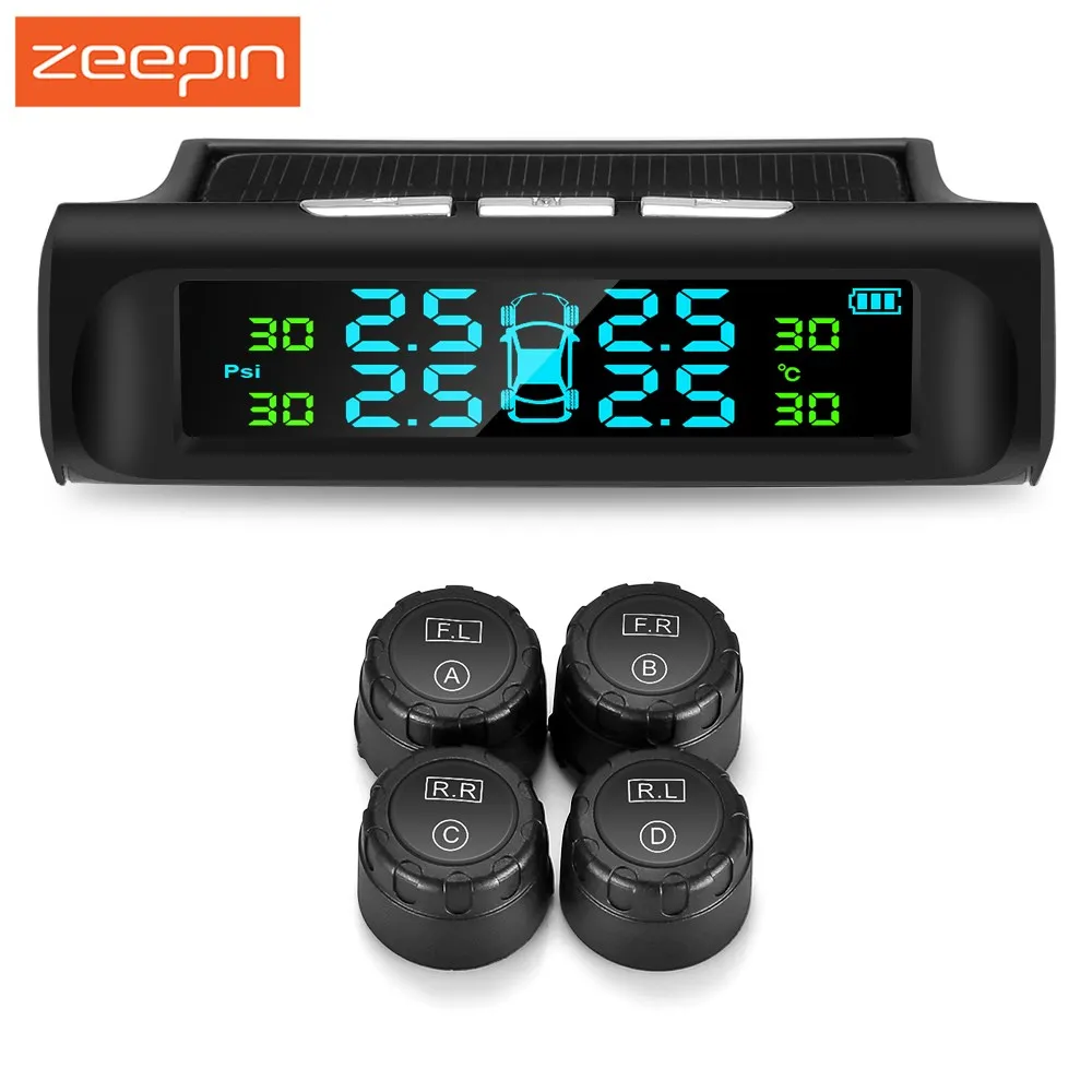 Zeepin C240 TPMS Солнечный Мощность Беспроводной шин Давление мониторинга Системы с 4
