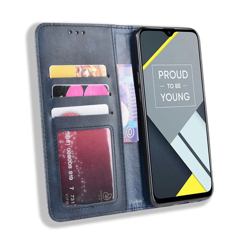 Ретро Тонкий кожаный флип-чехол для OPPO Realme C2 чехол-подставка Магнитная Книга чехол для OPPO A1K телефонные чехлы