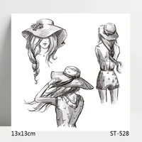 zhuoang pretty girl with a hat clear stamps for diy scrapbookingcard makingalbum decorative silicon stamp crafts