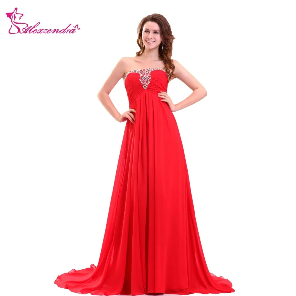 

Alexzдра, красные шифоновые длинные трапециевидные платья для выпускного вечера без бретелек, женское вечернее платье