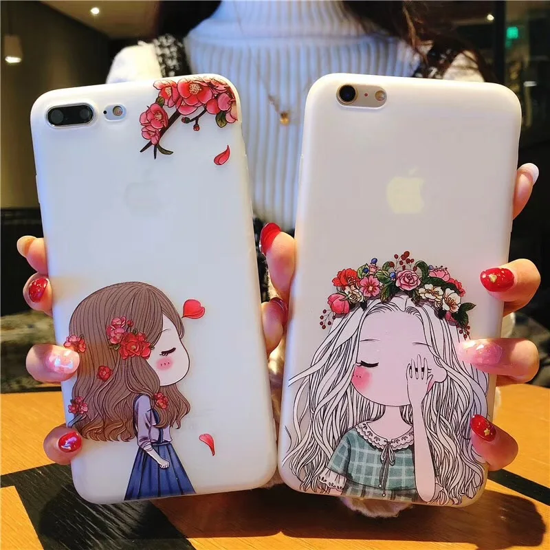 Boucho Cute Lovely Girl Pattern Phone Case For iphone 8 Soft Silicone 5 5s SE 6 6s plus X TPU Cover Capa Coque |