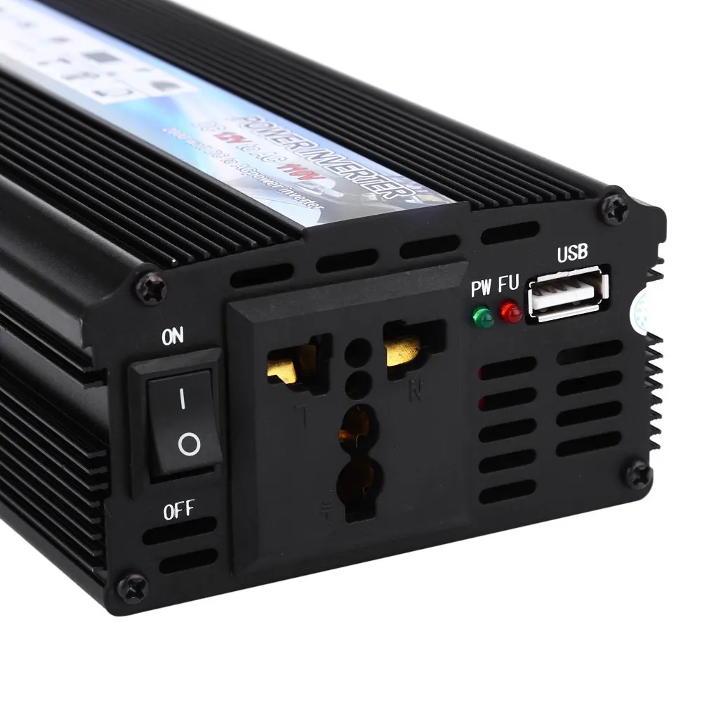 Rectangle Car Power Inverter DC 12V to AC 110V 60Hz AUTO 2000W Black Vehicle USB Port Supply Switch | Автомобили и мотоциклы