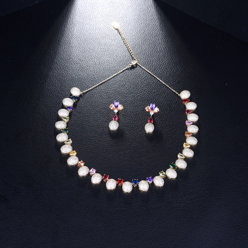 Be 8 New Elegant Shape Bridal Necklace Bracelet Earrings 2pcs Jewelry set Cubic Zirconia Big Wedding Set for Brides S381 | Украшения и