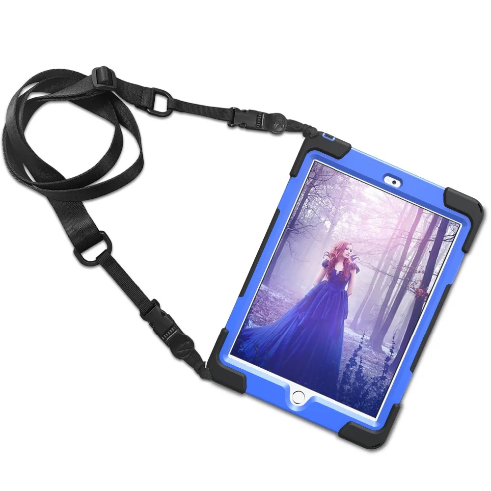 Case For Apple New iPad 9.7 2017 A1822 A1823 Kids Safe Shockproof Soft Silicone Stand Armor Cover Hand Hold Wrist Shoulder Strap |