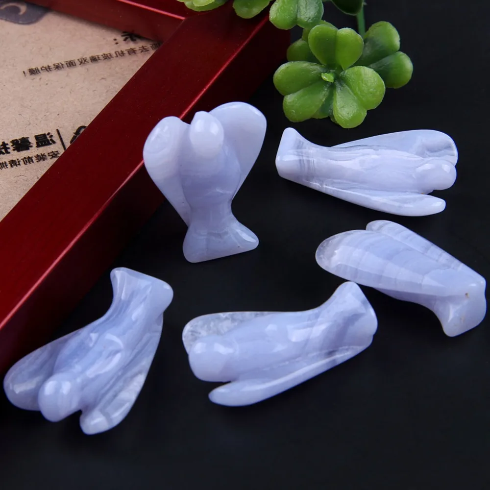 1 5 &quotнатуральный синий кружево Агат резная статуя Ангела Коллекция с крыльями