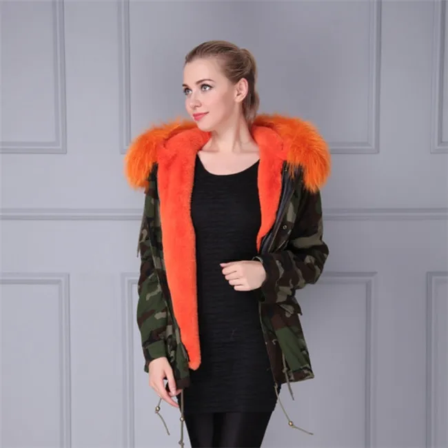 orange Парка зимняя куртка женская парка натуральный мех пальто большой натуральный мех енота воротник с капюшоном мех лисы внутренняя куртка размера плюс ветрозащитная - Цвет: orange