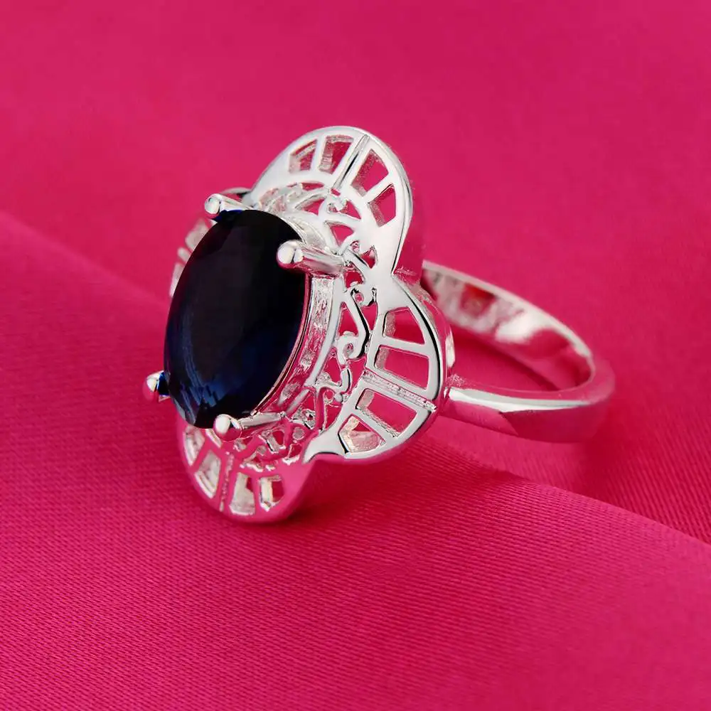 Изящное черное циркониевое серебряное обручальное кольцо хорошее модное