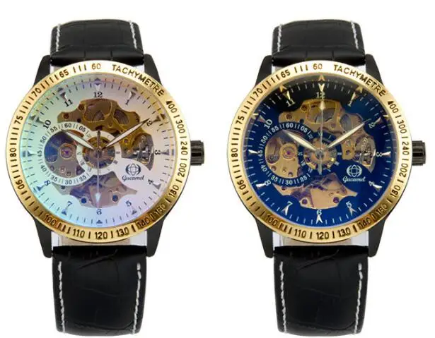 Бренд Gucamel Мужчины Rostone Роскошные механические часы полые стальные моды бизнес