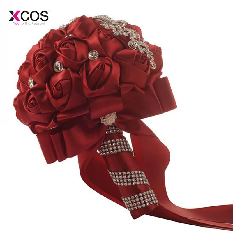 Burgundy Wedding Flowers Bridal Bouquets High Quality Sparkle Crystal Beads Pearls Luxury Bride Bouquet | Свадьбы и торжества