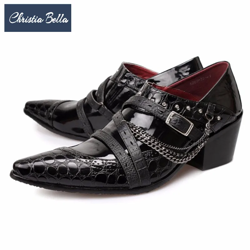 

Christia Bella British Chains Men Oxford Shoes Pointed Toe Genuine Leather Men Brogue Shoes Italian Business Wedding Dress Shoes
