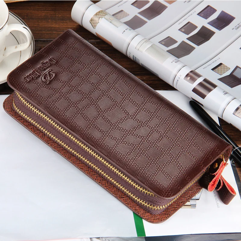 

Fashion New Batch Leisure Long Double Zipper Men Wallets Hand Package Large Capacity Plaid Card Holder Wallets Free Shipping