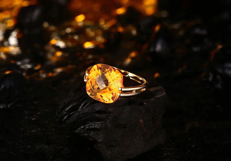 Caimao ювелирные изделия 7.51ct натуральный квадратный Подушка цитрин 14 к кольцо из желтого золота