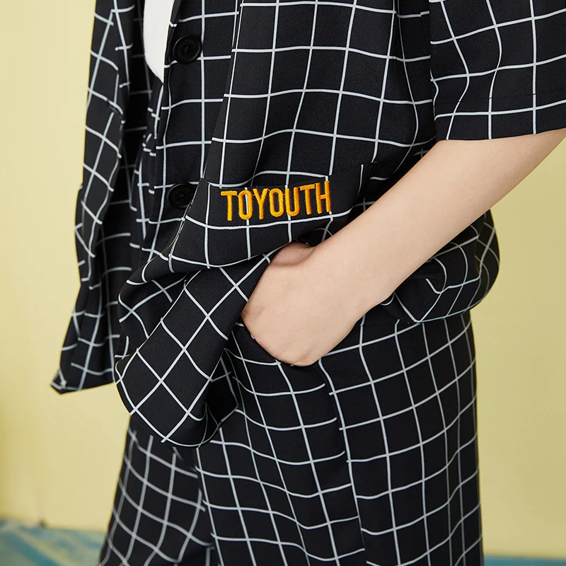 Toyouth Boyfriends, Летние черные и белые клетчатые короткие штаны, костюмы для женщин, блейзер, куртка, популярные шорты, повседневный комплект из 2 предметов