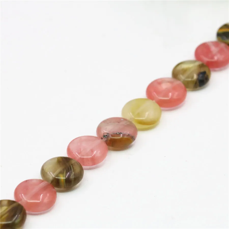 Natural 12mm 14mm Pink Watermelon Tourmaline Coin Round Beads Handicrafts Jewelry Making Gifts for Women Loose 15inch Y126 | Украшения и