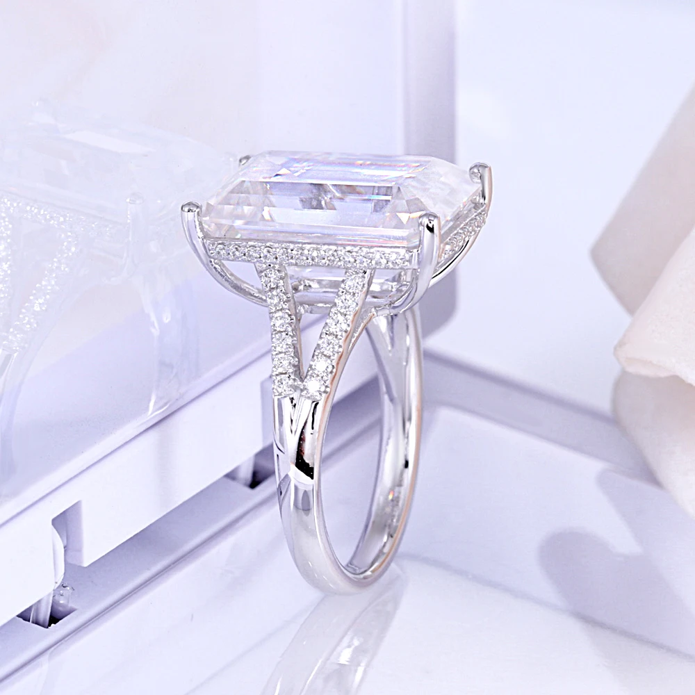 DovEggs 14 к белое золото 8ct 10*14 мм Emberld Cut F цвет Муассанит винтажное Помолвочное кольцо для женщин Повседневная одежда ювелирные изделия
