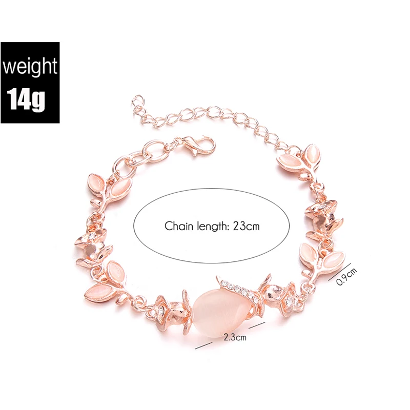 1 шт. Изысканный милый женский браслет цепочка с цветком розы капли воды Кристалл