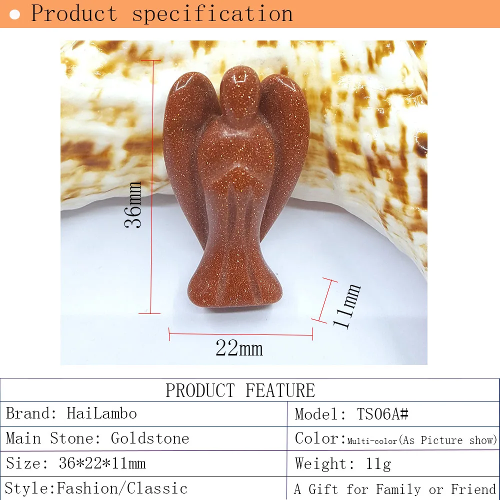 Hailambo Goldstone Bead Standing Angel Statue Carved Wing Figurine Charms Pendant Classic Amulet Jewelry Handmade TS06A# | Украшения и