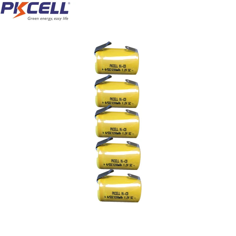 PKCELL 5 шт. 4/5sc1200mAh 1 2 V NICD аккумуляторная батарея nicd плоский верх с вкладками для