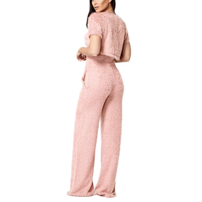 2018 Осень Зима Женский Теплый боди широкие брюки с v-образным вырезом Свободные