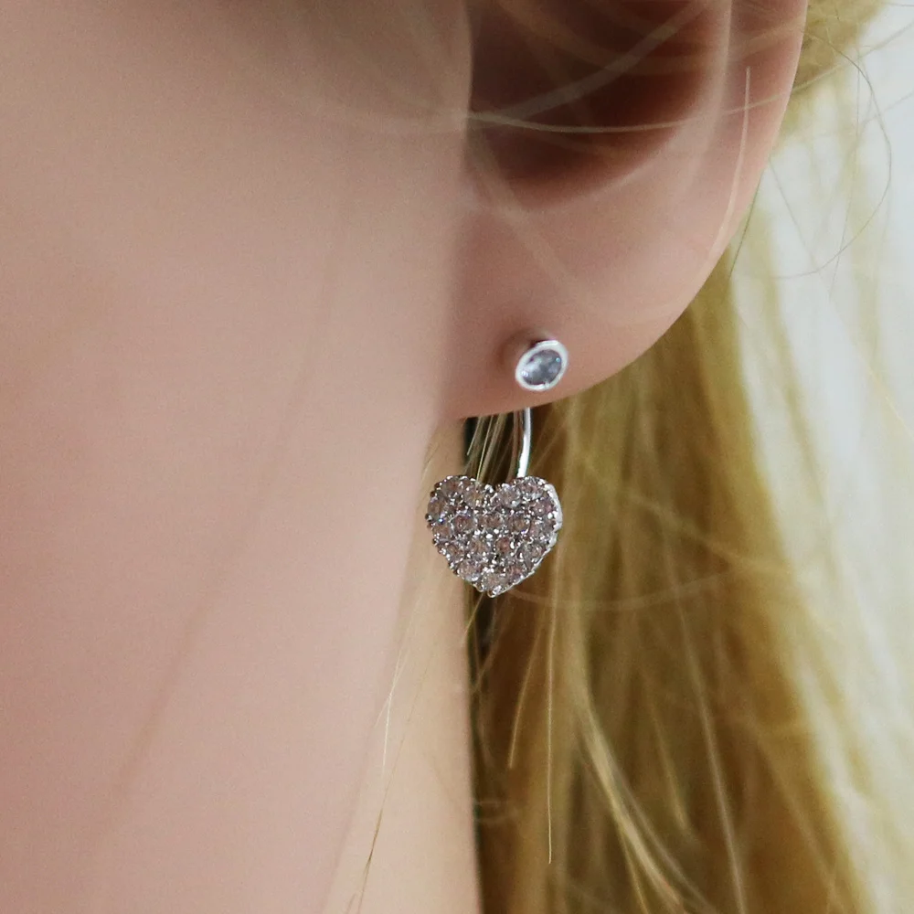 Полный Белый Циркон Сердце Серьги Стержня Стерлингового Серебра 925 Handmade Fashion