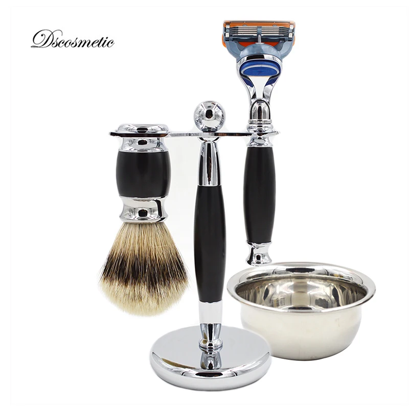 silvertip badger shaving brush set for man, shaving standed, shaving razor, shaving bowl