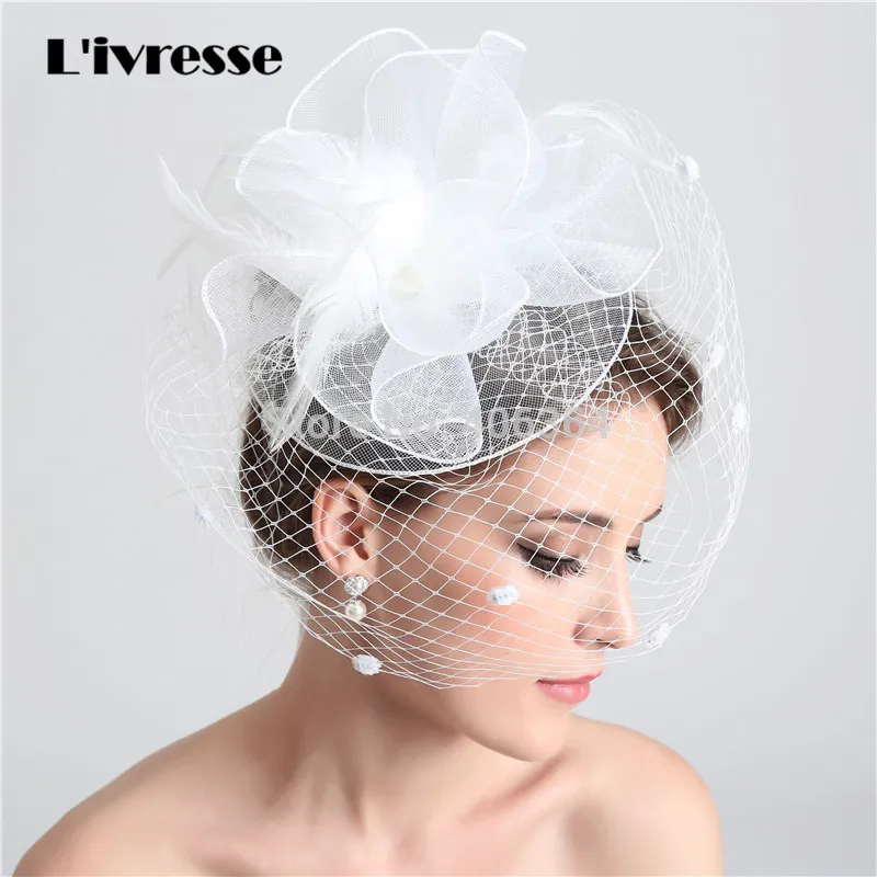 Белая сетчатая Свадебная вуалетка в виде птичьей клетки фата для лица с цветком